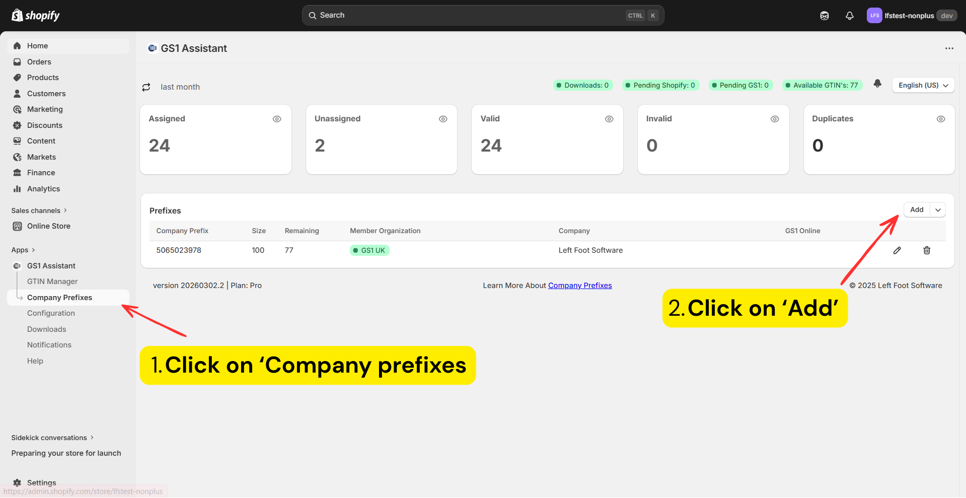 Add Prefix button