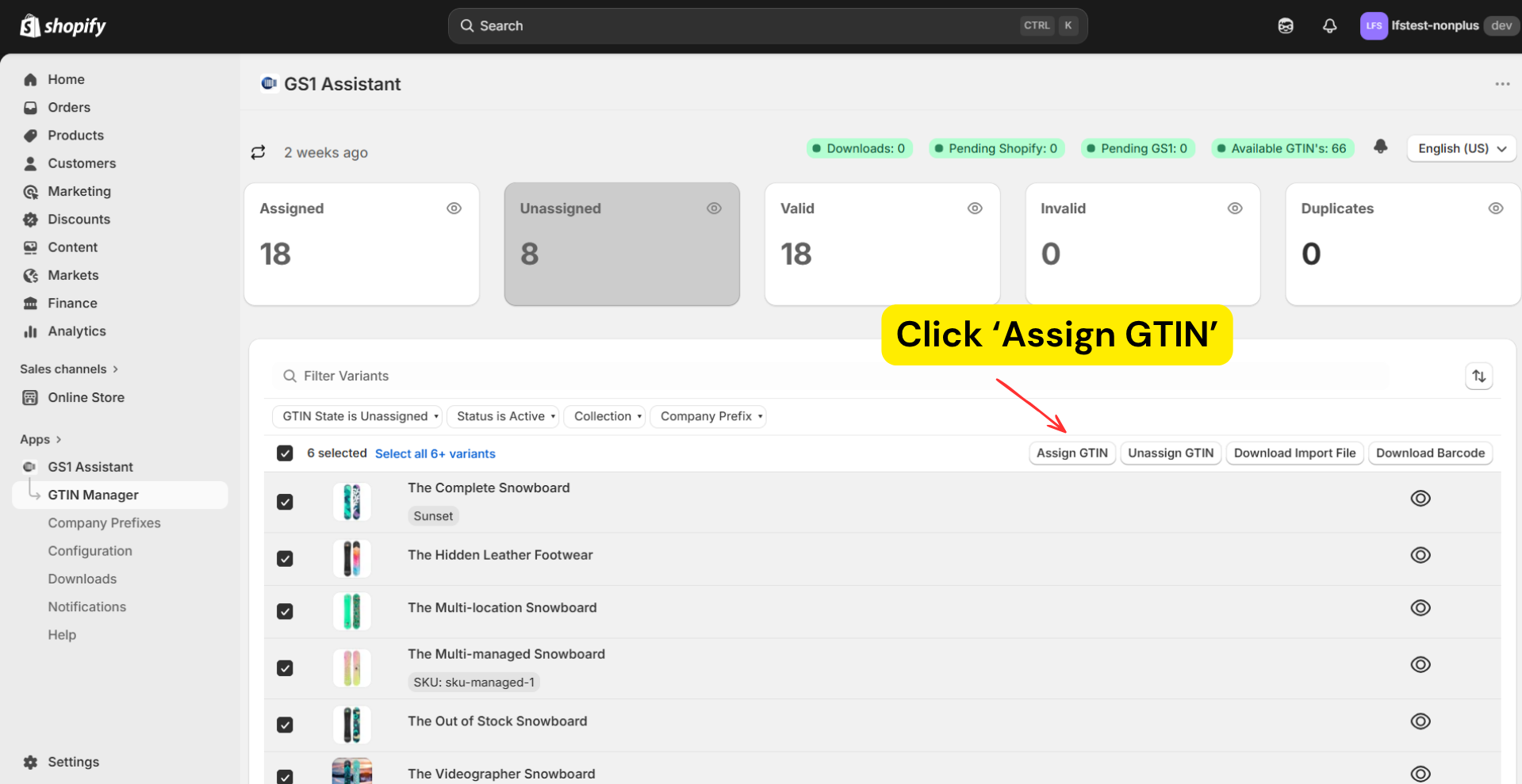 Assign GTIN button