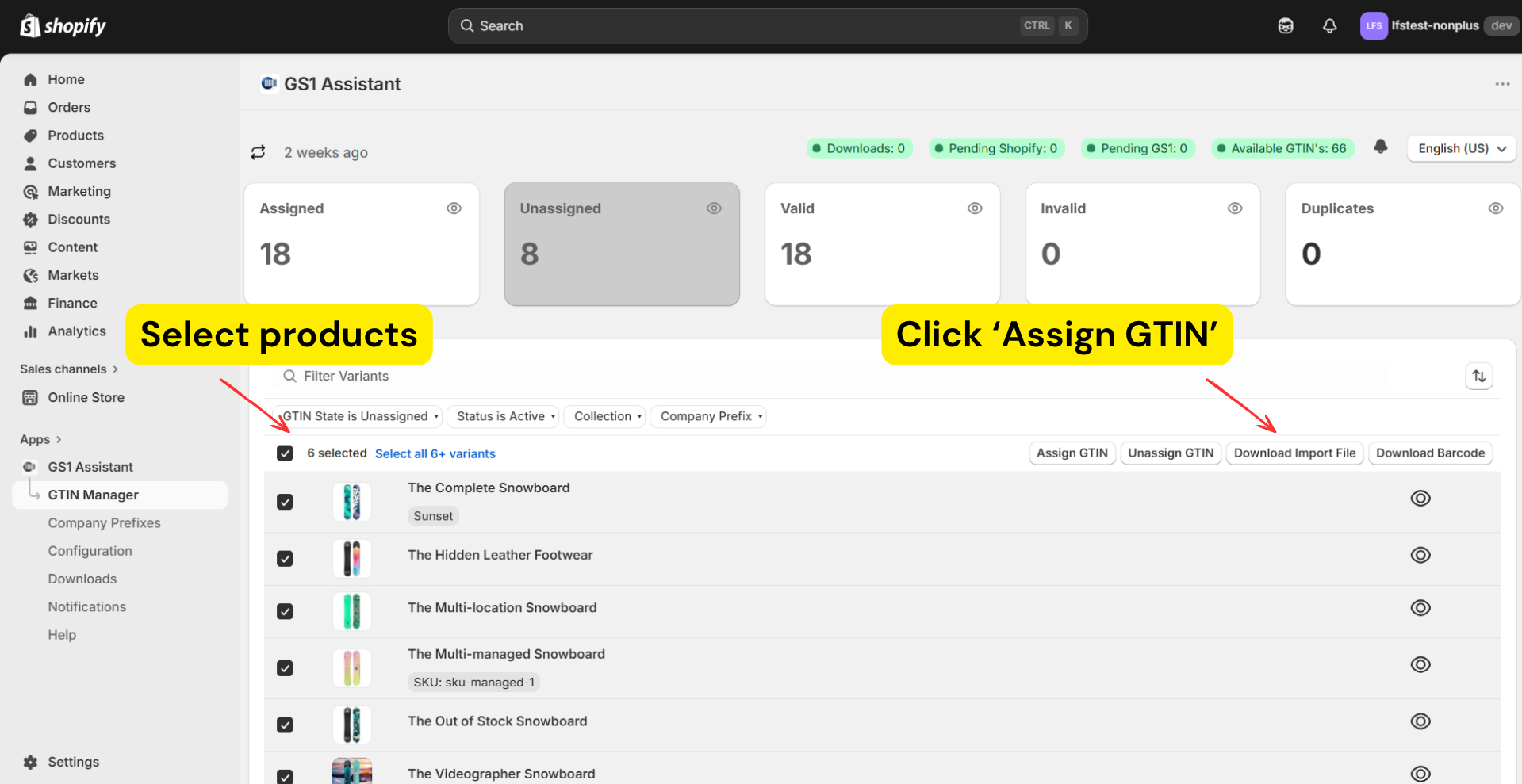 Assign GTIN to selected products