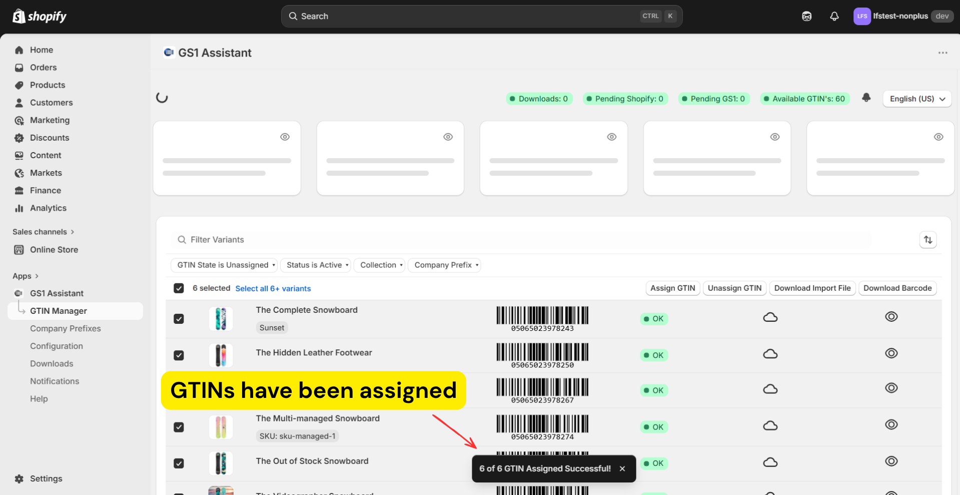 Assigned GTIN with OK status