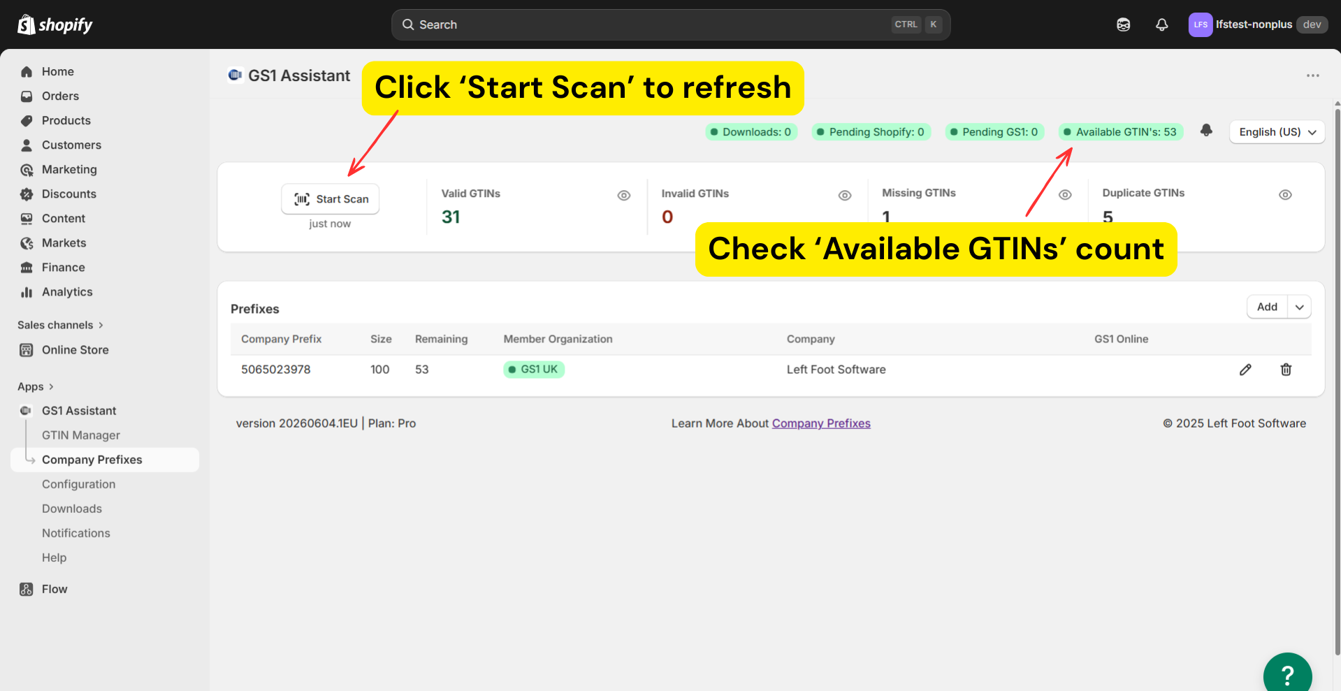Available GTIN count