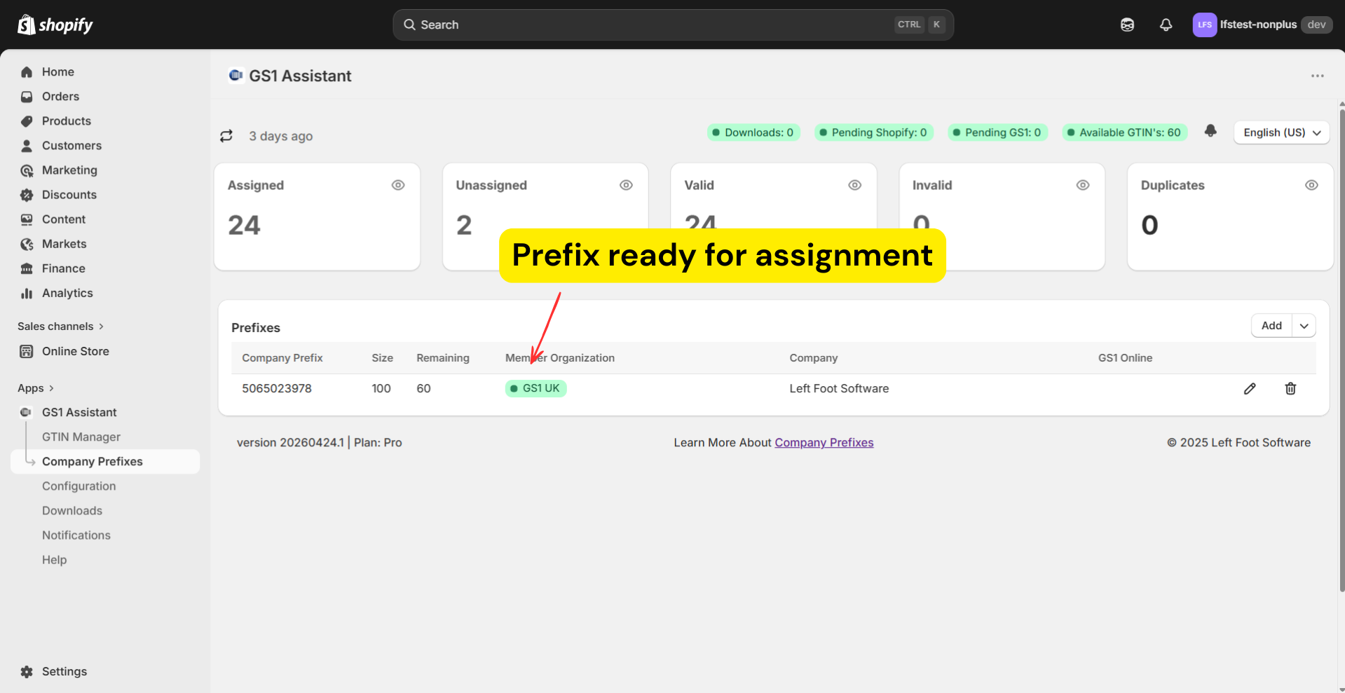 Company Prefix page