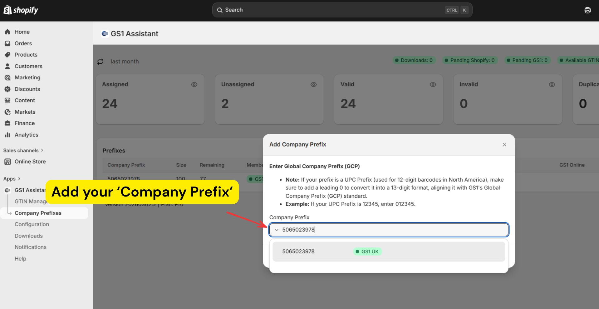 Enter company prefix