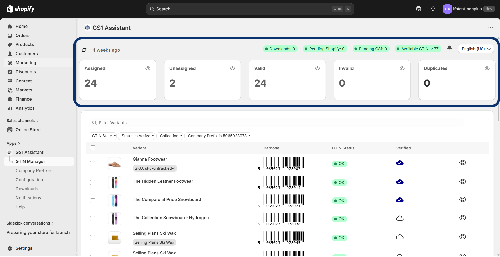 GTIN status overview
