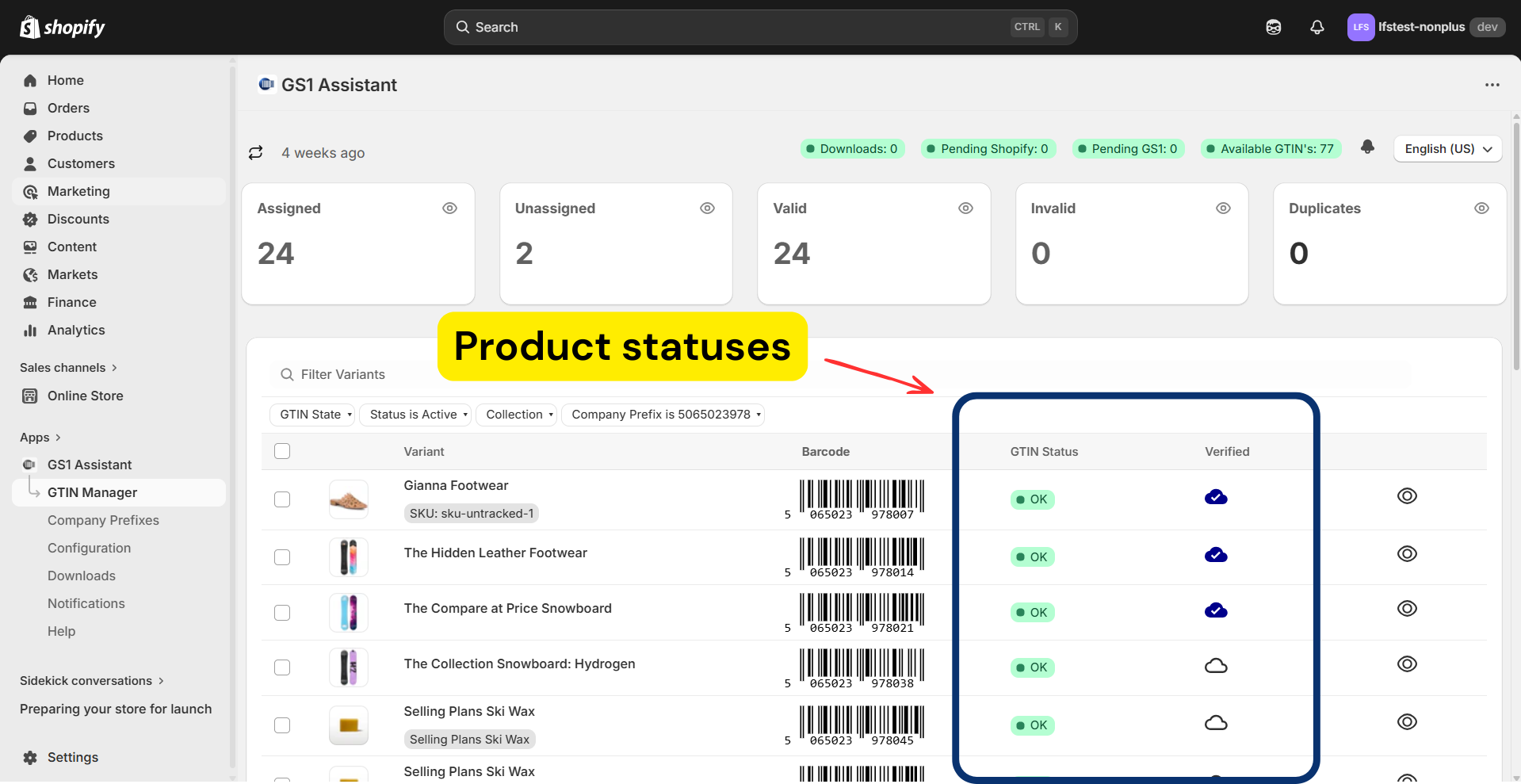 Product GTIN statuses