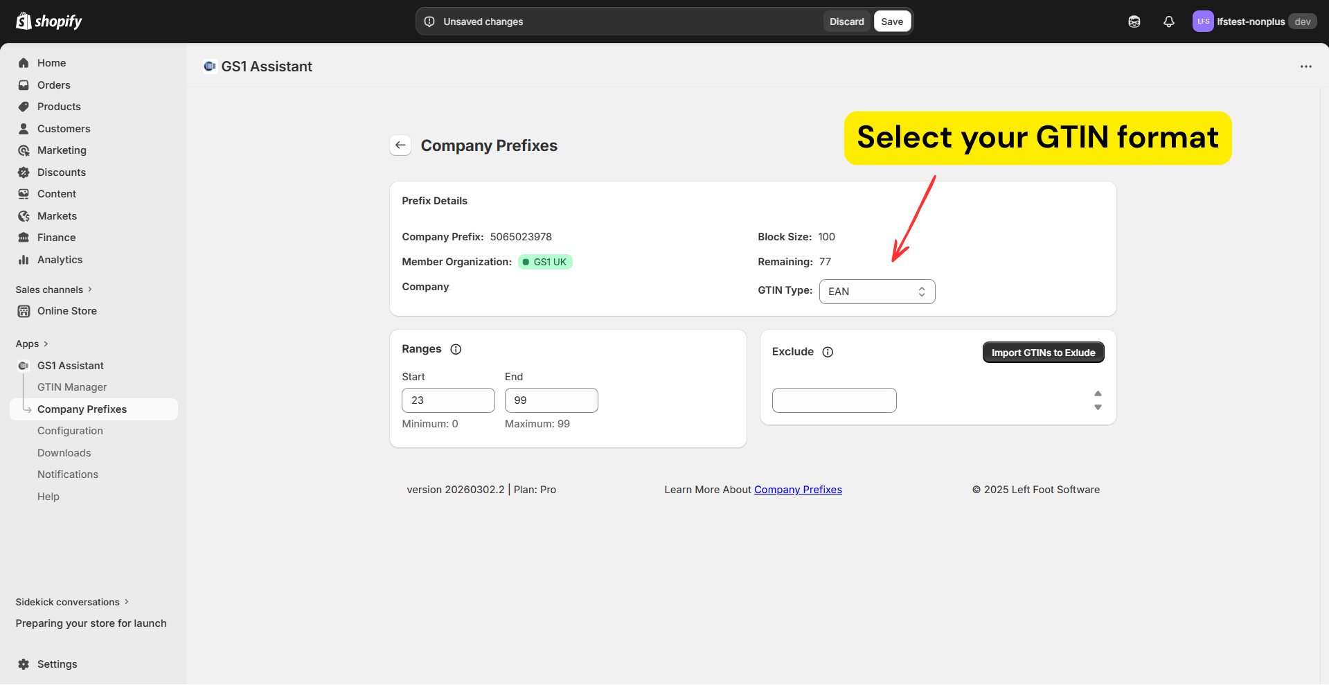 Select GTIN format