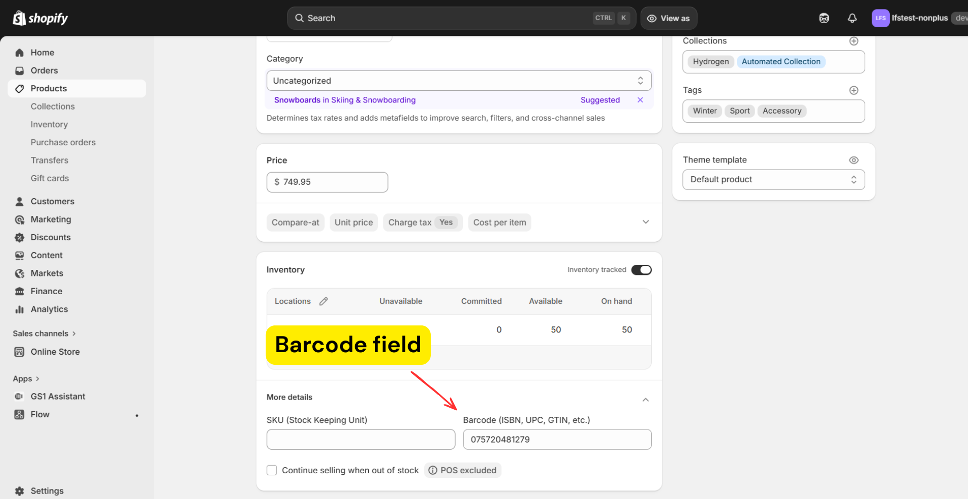 Shopify Barcode field