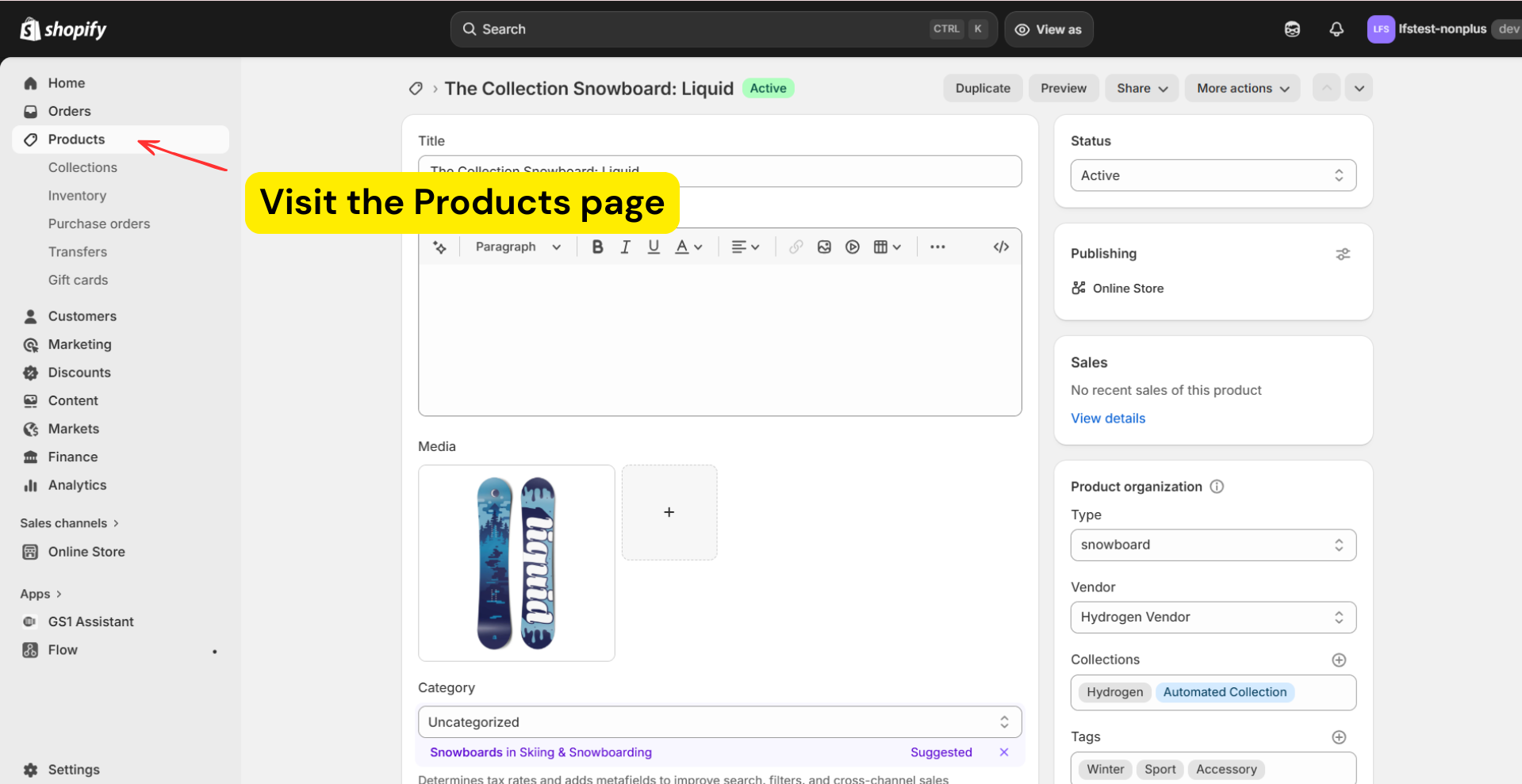 Shopify Products page