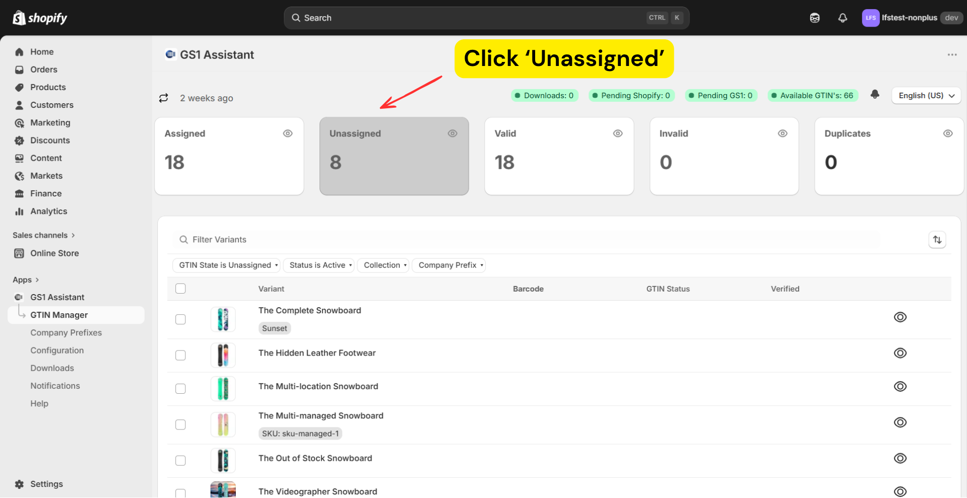 Select all unassigned products